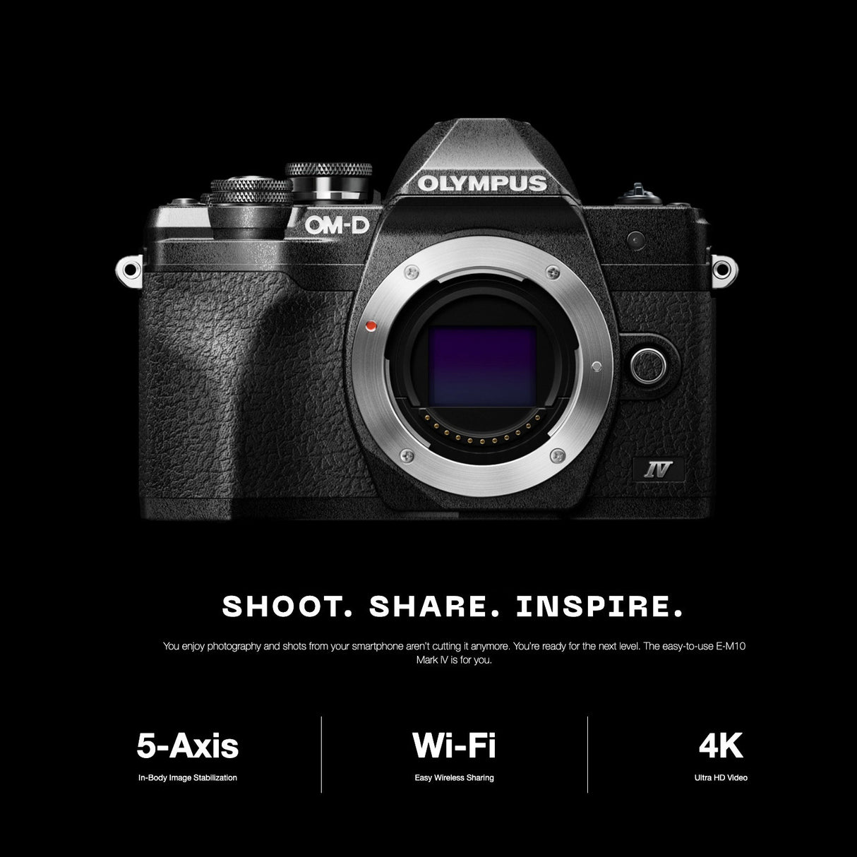 Olympus OM-D E-M10 Mark IV Camera Body (Black) with M.Zuiko Digital ED 14-42mm f3.5-5.6 Lens Bundle