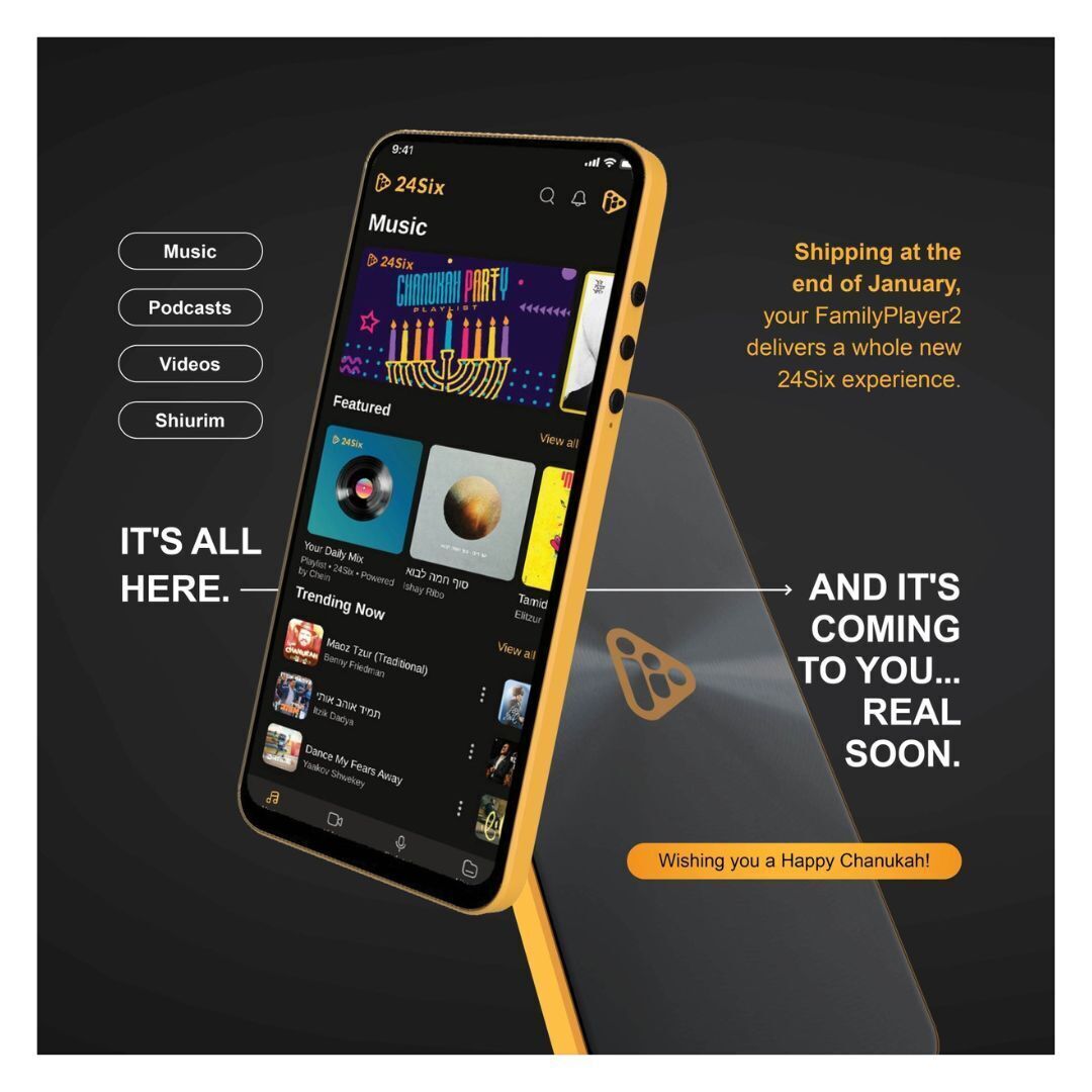 24Six Family Player2 Super-Thin 64GB Kosher Media Player with 6.5-Inch HD Screen (Black and Orange)