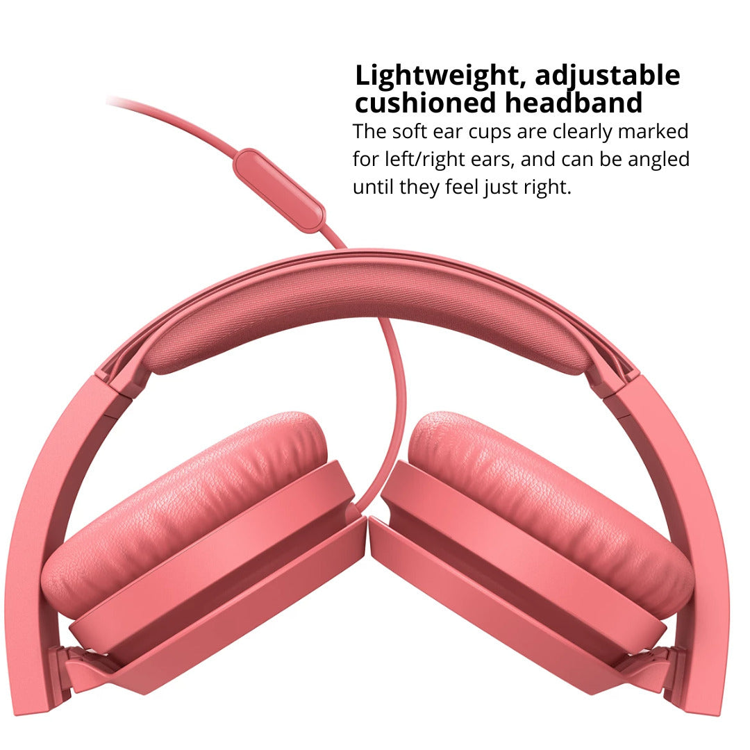 Philips 3000 Series TAH4105RD00 On-Ear Closed-Back Headphones with 32mm Drivers (Red) Bundle