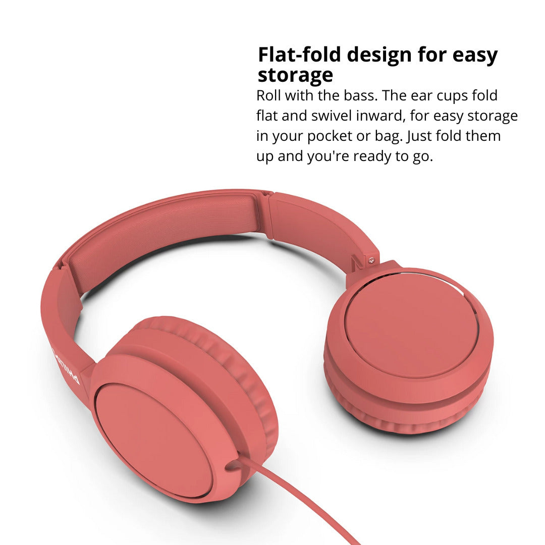 Philips 3000 Series TAH4105RD00 On-Ear Closed-Back Headphones with 32mm Drivers (Red) Bundle