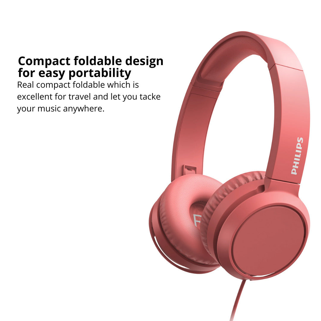 Philips 3000 Series TAH4105RD00 On-Ear Closed-Back Headphones with 32mm Drivers (Red) Bundle