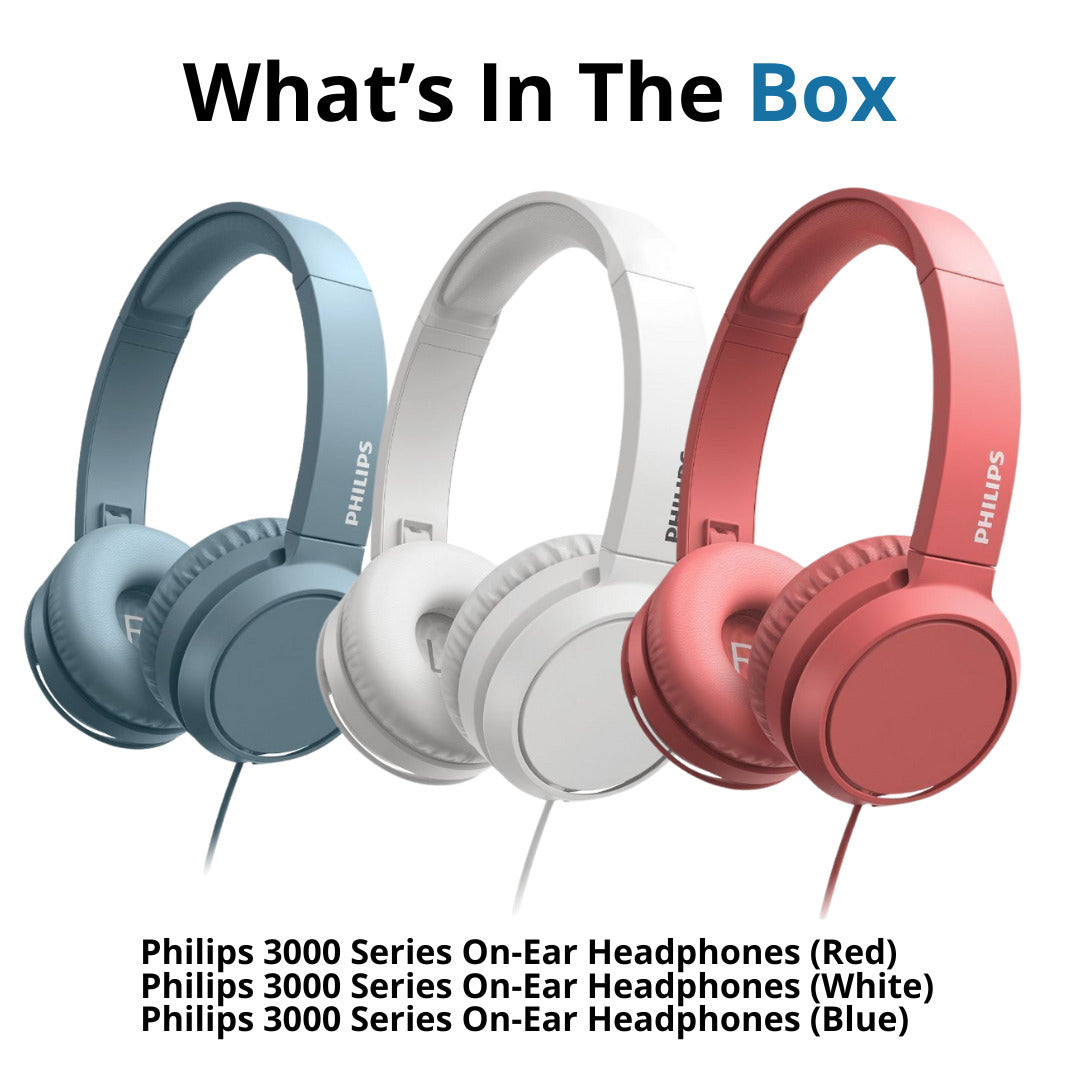 Philips 3000 Series TAH4105RD00 On-Ear Closed-Back Headphones with 32mm Drivers (Red) Bundle