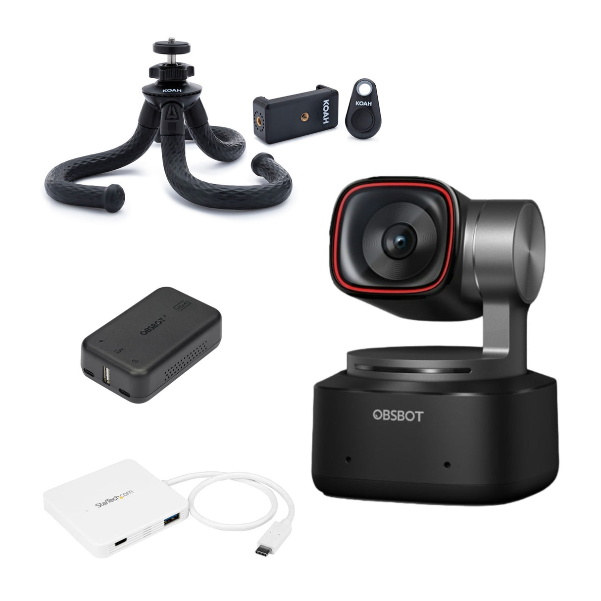 OBSBOT Tiny 2 AI-Powered PTZ 4K Webcam with UVC to HDMI Adapter and Mini Extendable Tripod Bundle