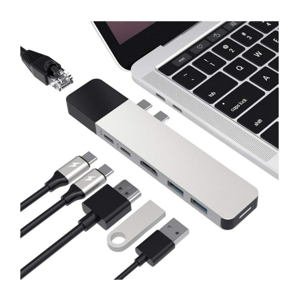 HyperDrive NET 6-In-2 USB-C Hub for Data Transfer, Video Output, and Power Delivery (Silver)
