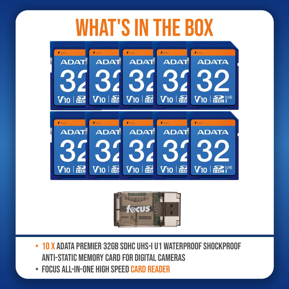 ADATA Premier 32GB SDHC UHS-I U1 Waterproof Shockproof Anti-Static Memory Card (10-Pack) Bundle