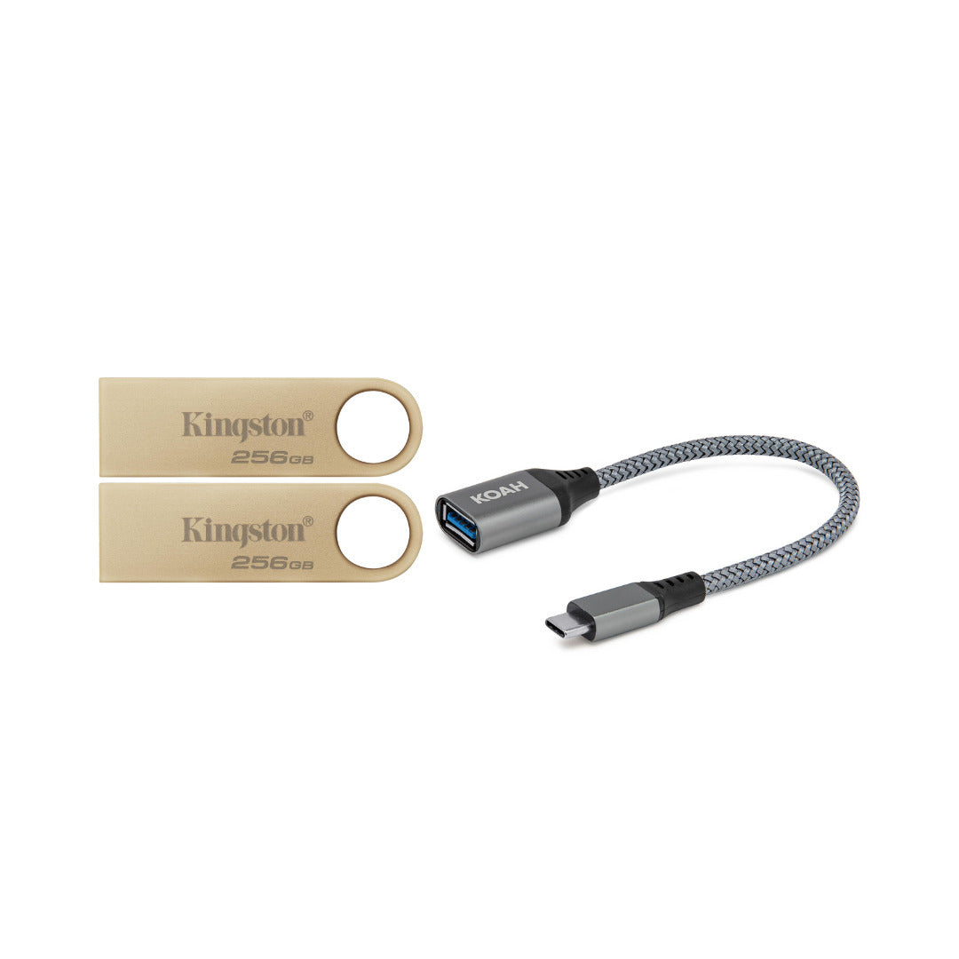 Kingston DataTraveler SE9 G3 USB 3.2 Gen 1 Flash Drive (256GB, 2-Pack) and Adapter Bundle