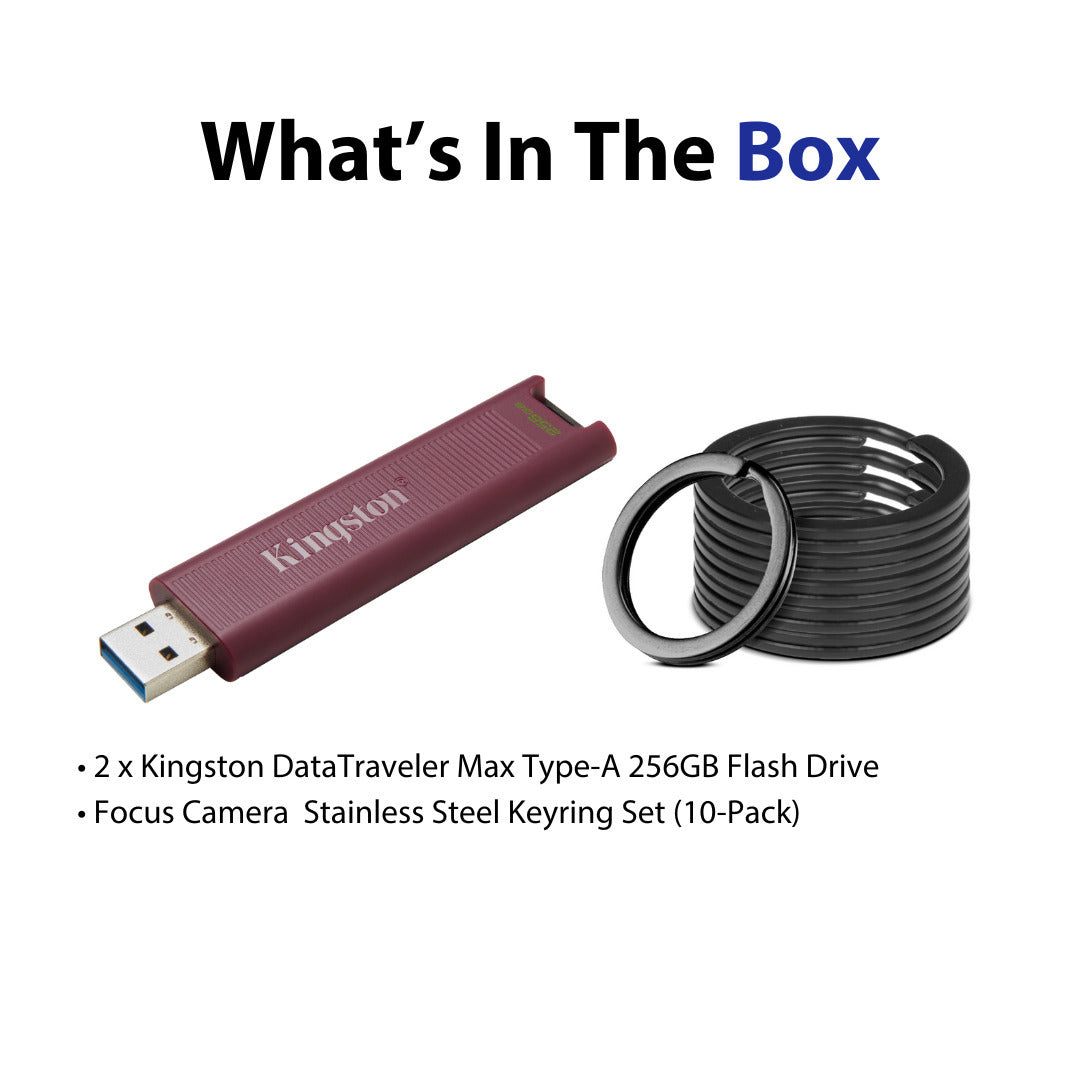 Kingston DataTraveler Max Type-A 256GB USB Flash Drive (2-Pack) with Keychain Rings Bundle