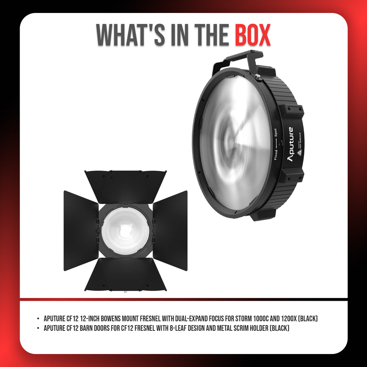 Aputure CF12 Bowens Mount Fresnel with Dual Expanding Focusing System and CF12 Barn Door Bundle