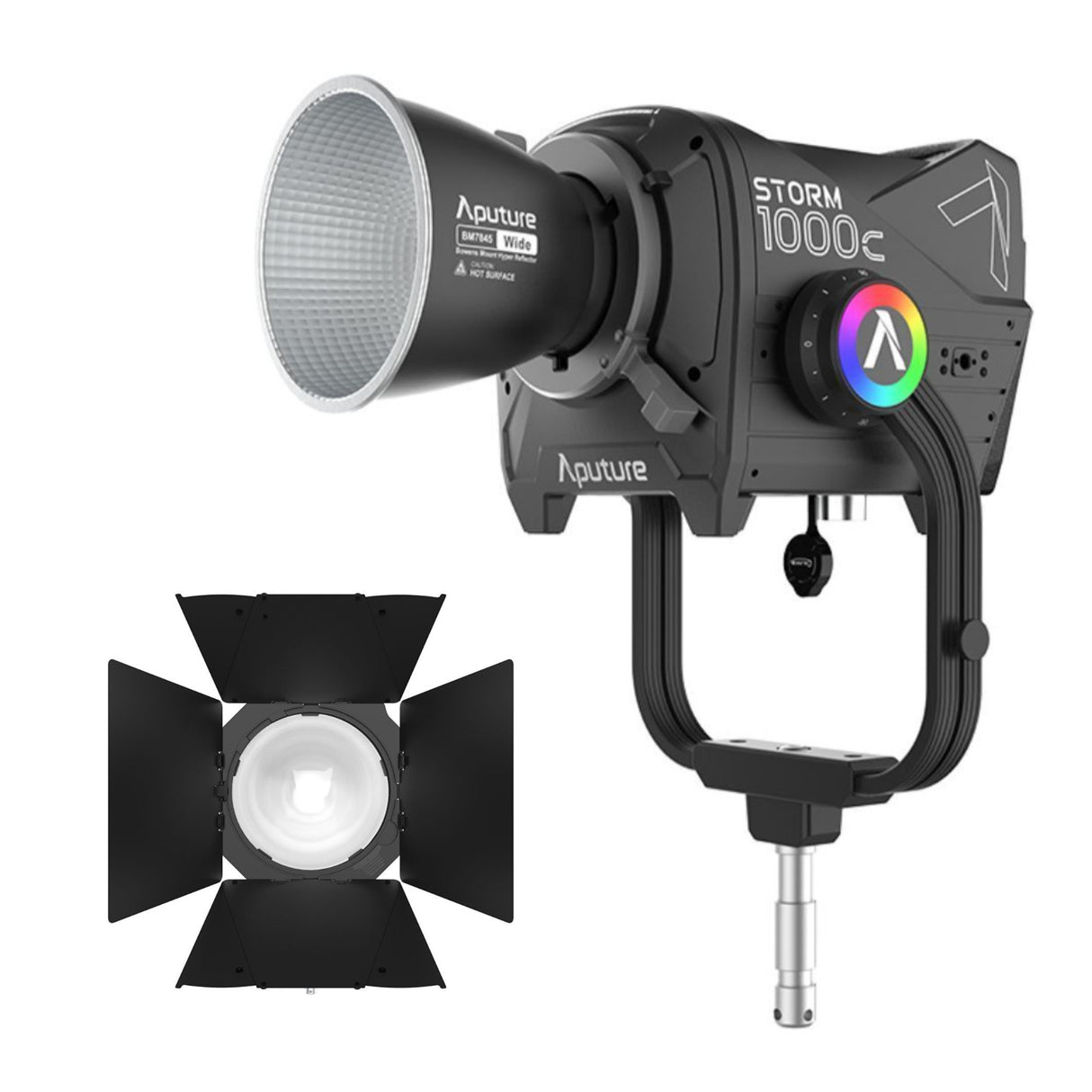 Aputure Storm 1000c Point-Source Fixture with Wide Hyper Reflector (Black) with Barn Doors Bundle