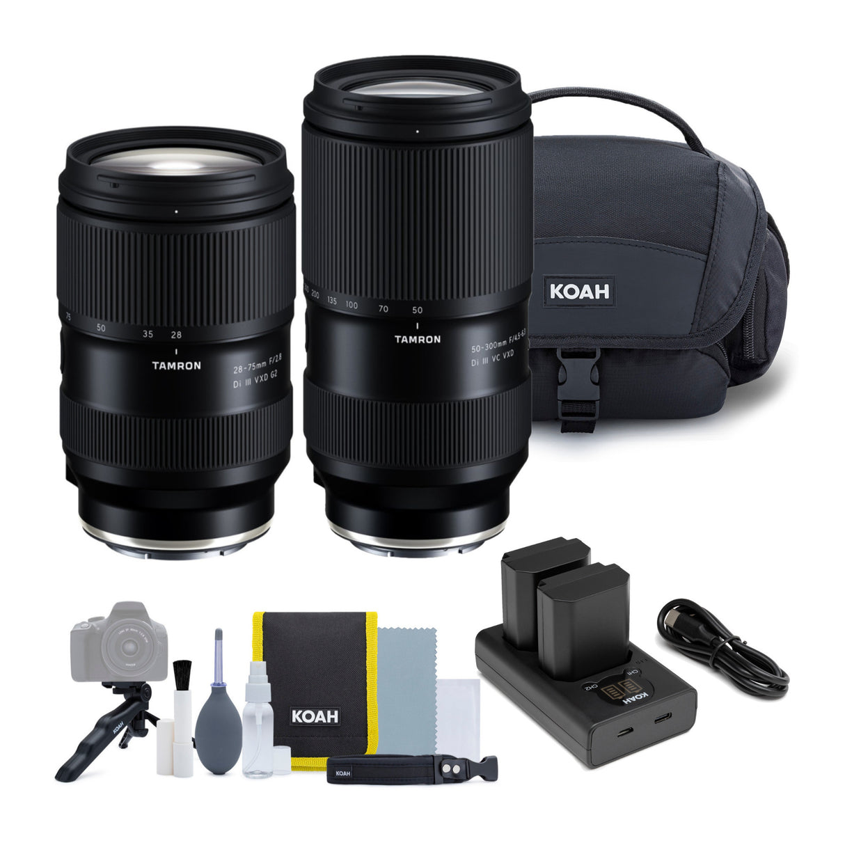 Tamron 50-300mm F4.5-6.3 Di III VC VXD Lens for Sony E-Mount (Model A069S) with 28-75mm Lens Bundle
