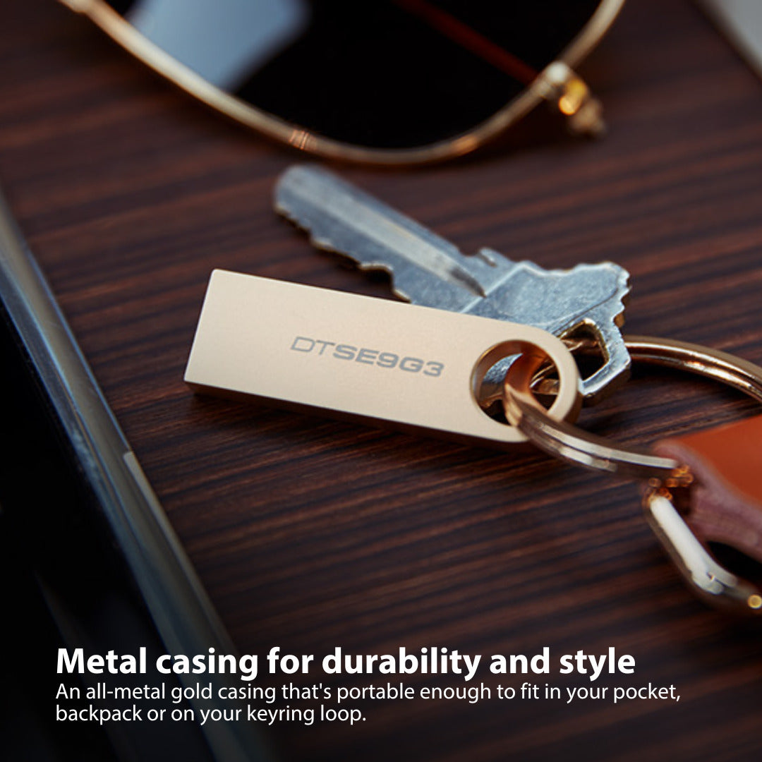 Kingston DataTraveler SE9 G3 USB 3.2 Gen 1 Flash Drive with Gold Casing (128GB) (3-Pack) Bundle