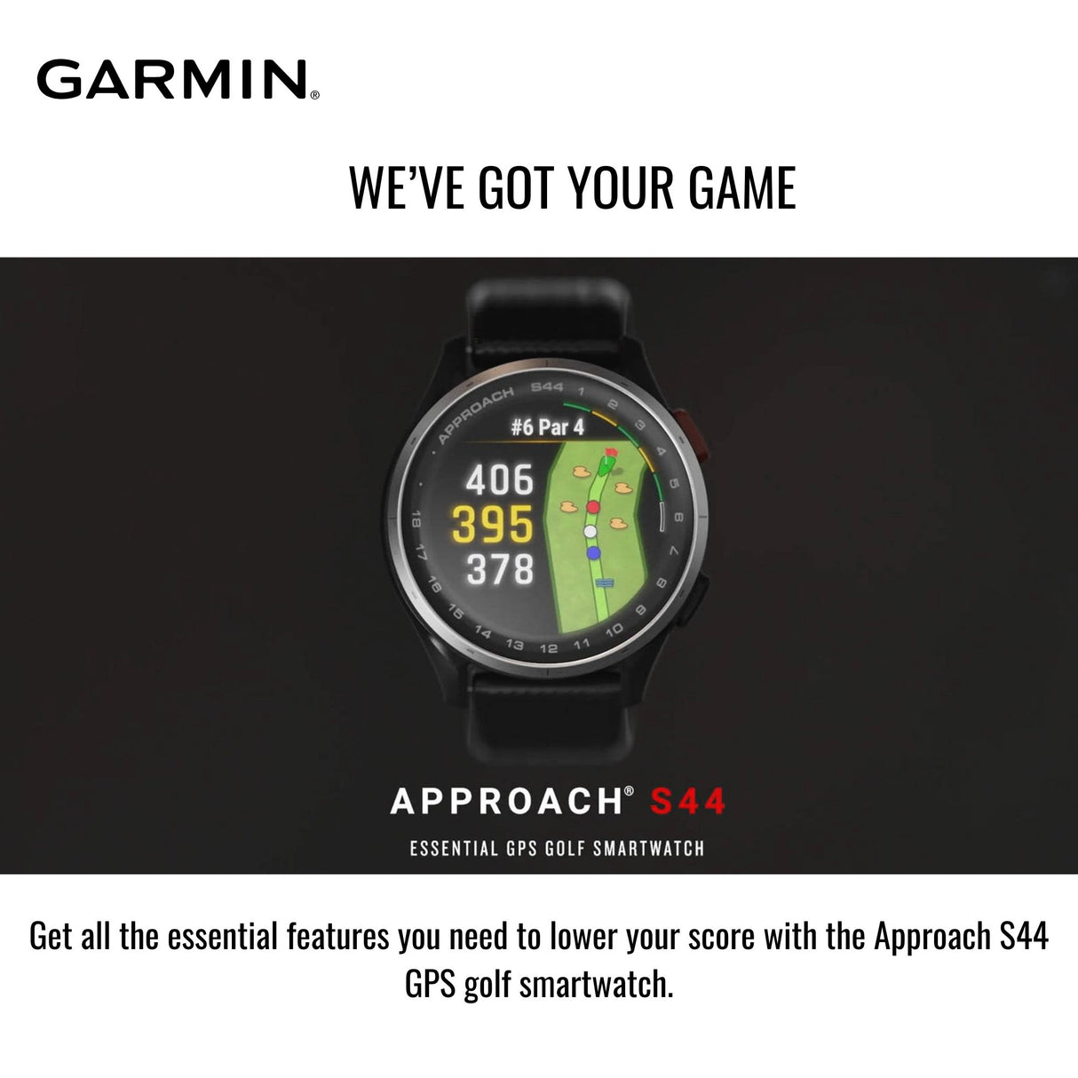 Garmin Approach S44 GPS AMOLED Golf Smartwatch (Silver Aluminum Bezel, Black Silicone Band) Bundle