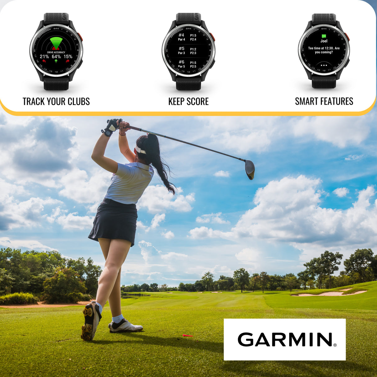Garmin Approach S44 GPS AMOLED Golf Smartwatch (Silver Aluminum Bezel, Black Silicone Band) Bundle
