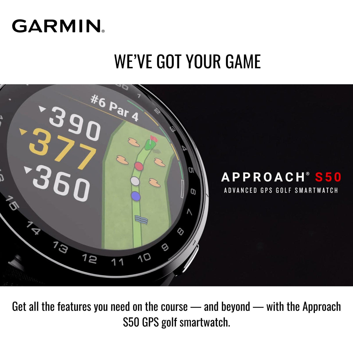 Garmin Approach S50 GPS AMOLED Golf Smartwatch (Slate Aluminum Bezel, Black Nylon Band) Bundle