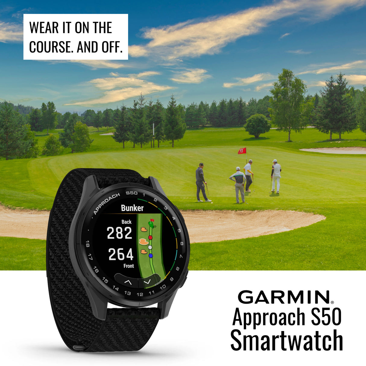 Garmin Approach S50 GPS AMOLED Golf Smartwatch (Slate Aluminum Bezel, Black Nylon Band) Bundle