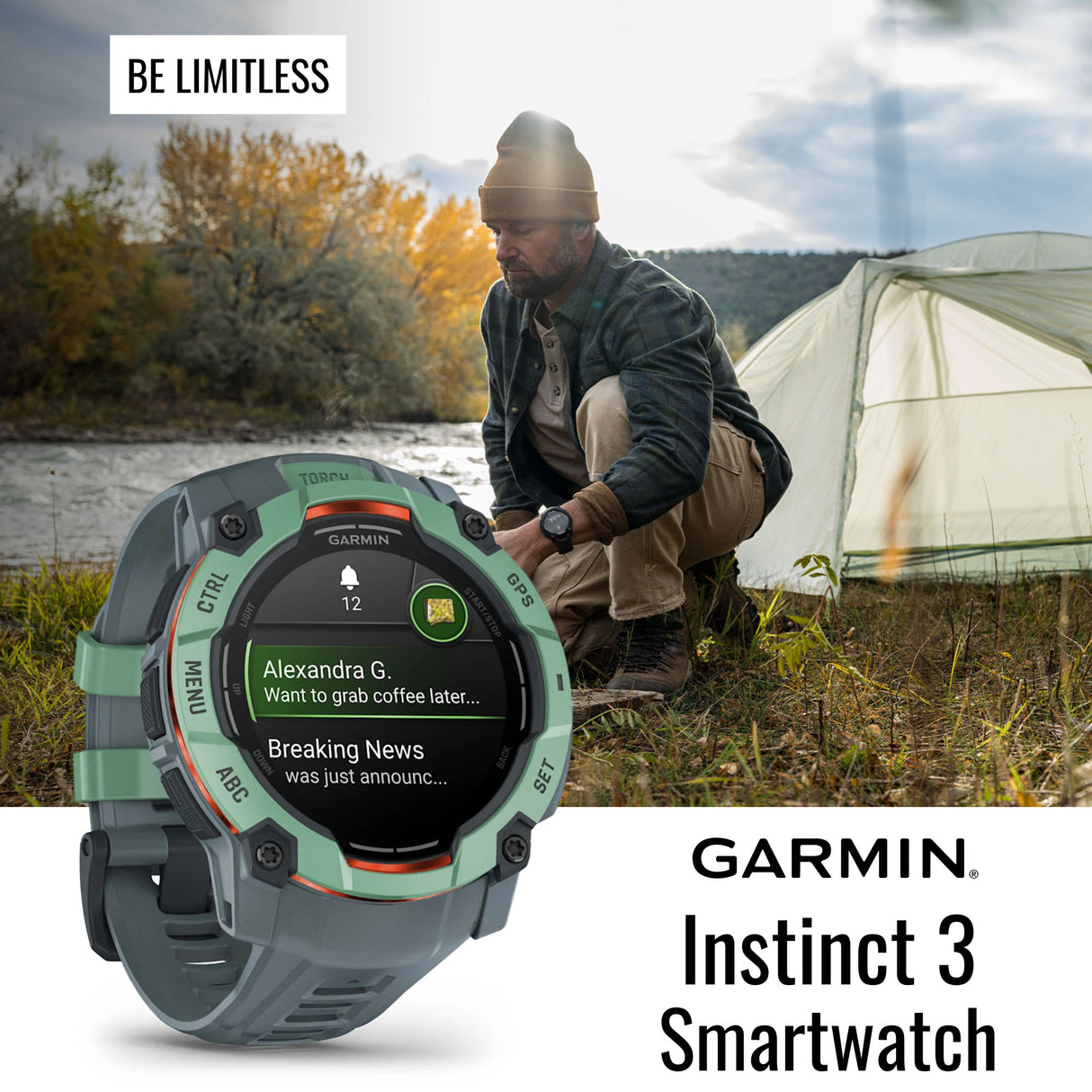 Garmin Instinct 3 50mm AMOLED GPS Smartwatch (Neo Tropic and Twilight Band) and Charger Stand Bundle