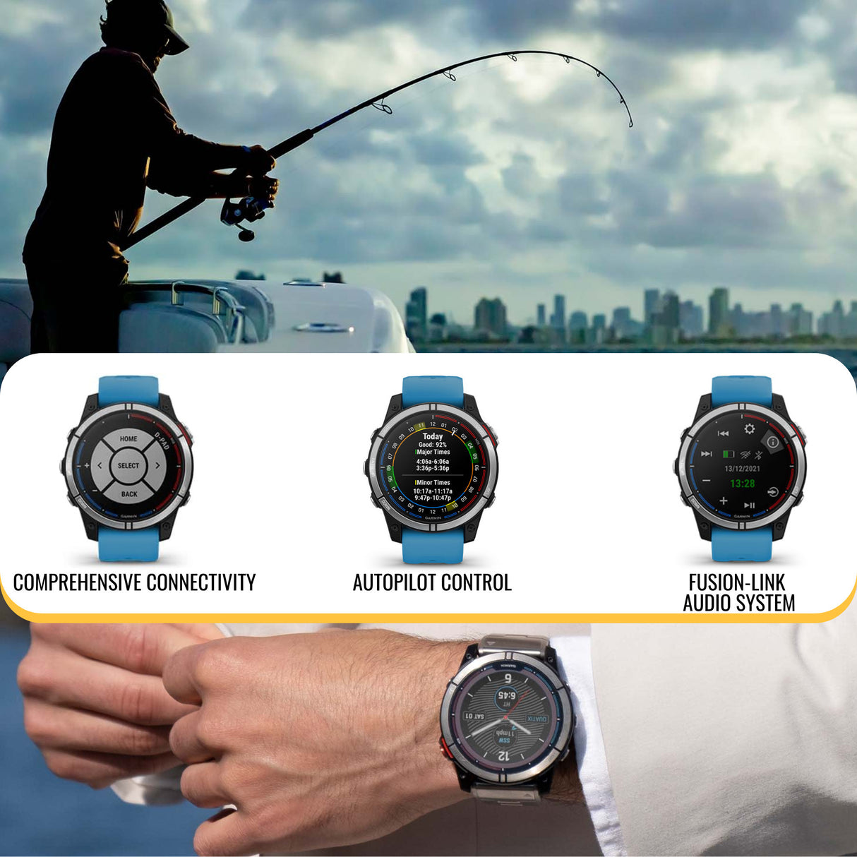 Garmin quatix 7 Standard Edition Marine GPS Smartwatch and Focus Camera Charger Stand Bundle