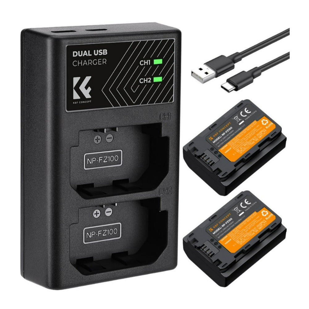 K&F Concept 7.4V 2280mAh 2-Pack Rechargeable Li-Ion Battery Charger Set for Sony Alpha Series