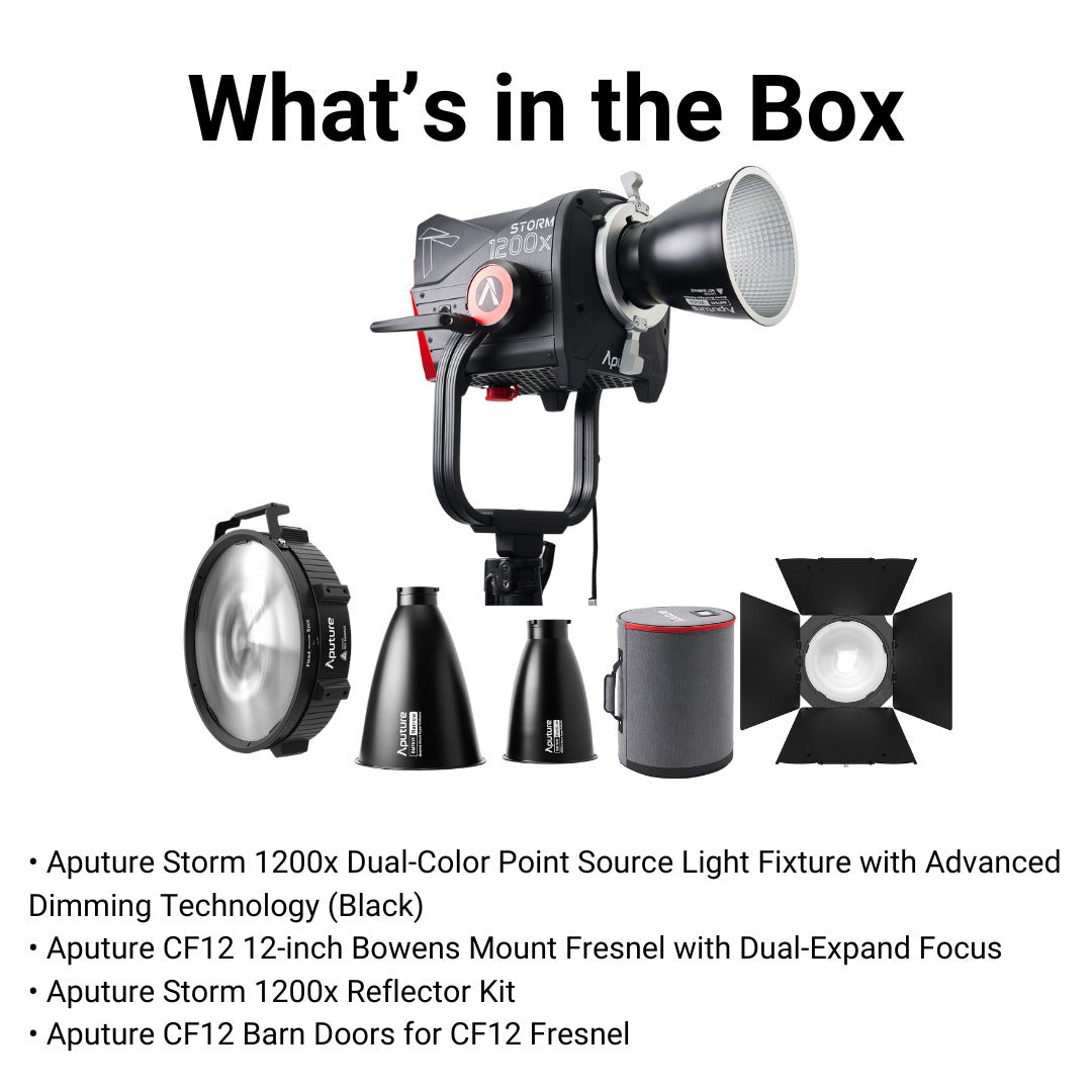 Aputure STORM 1200x Dual-Color Point Source Light Fixture (Black) with Bowens Mount Fresnel Bundle