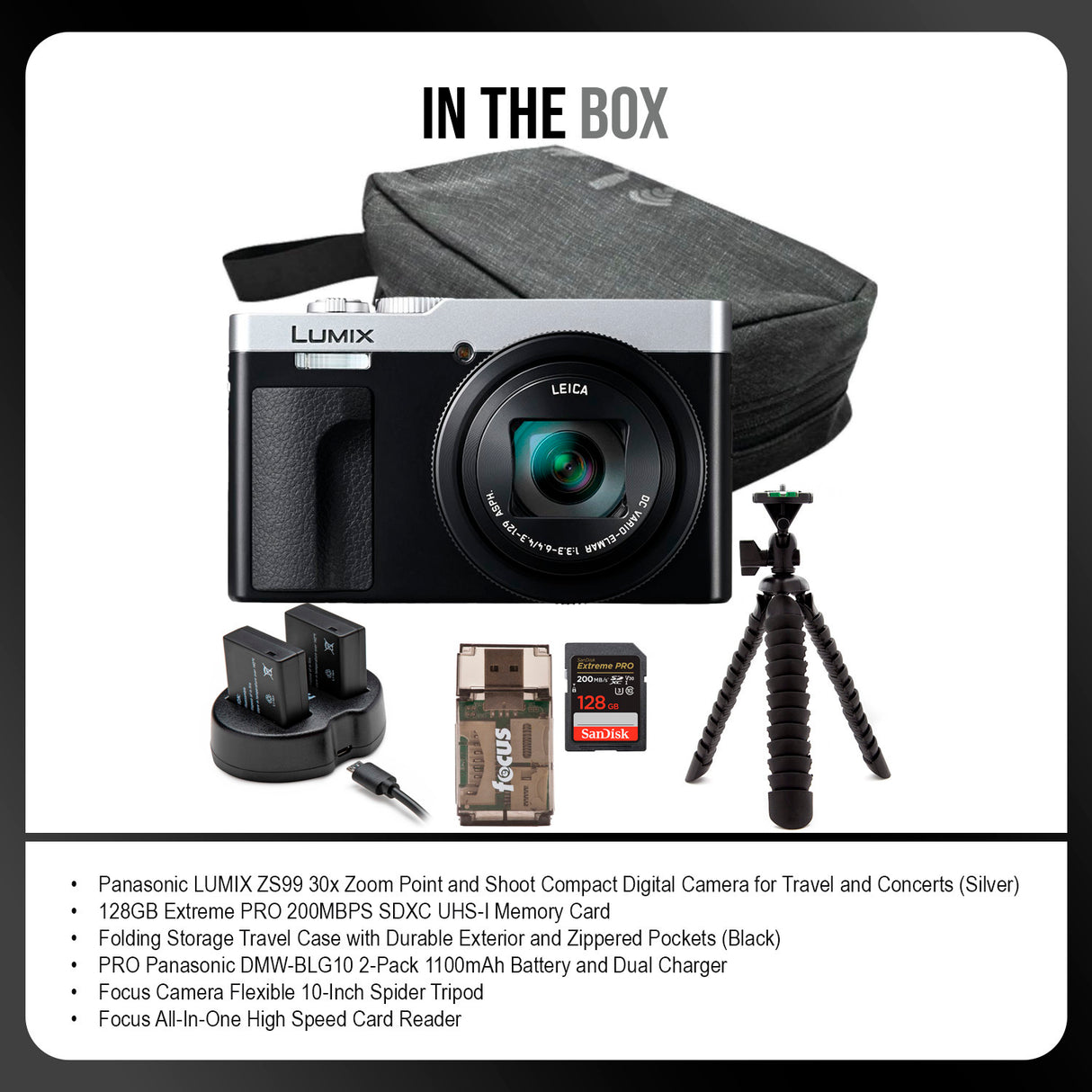 Panasonic LUMIX ZS99 30x Zoom Point Compact Digital Camera (Silver) and Memory Card Bundle