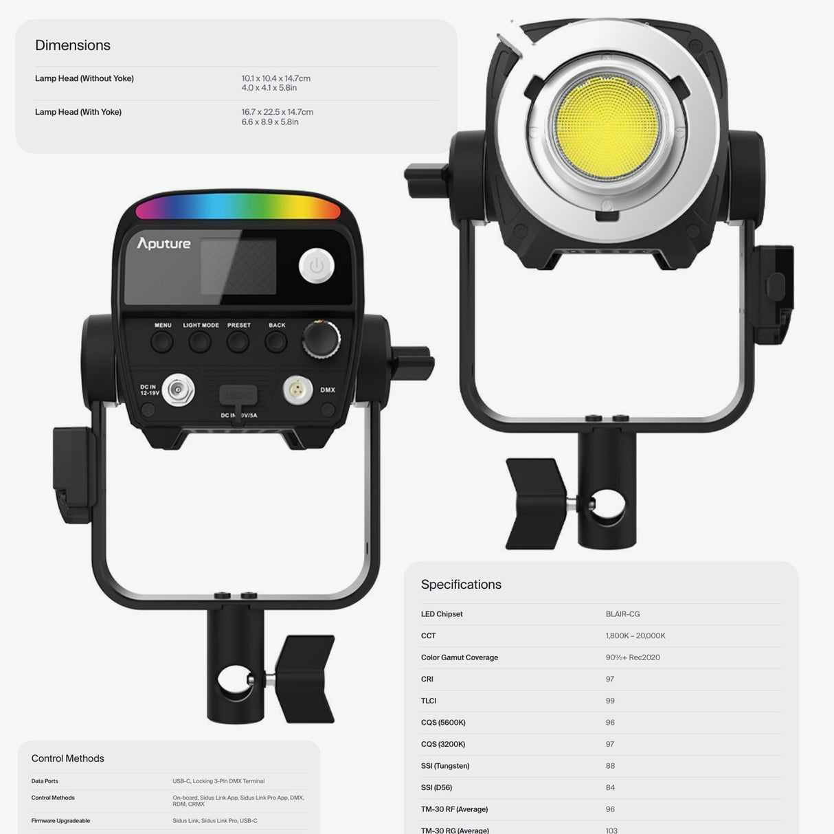 Aputure STORM 80c IP65 80W Full-Color Compact Point Source Fixture (Black) with Mini Softbox Bundle