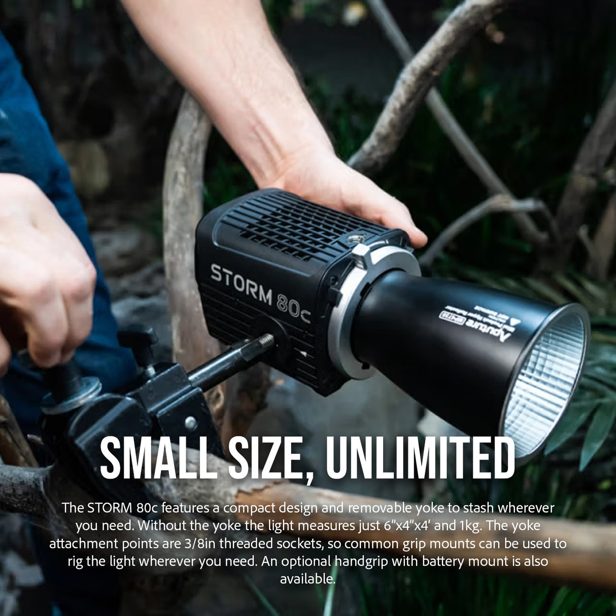 Aputure STORM 80c IP65 80W Full-Color Compact Point Source Fixture (Black) with Mini Softbox Bundle