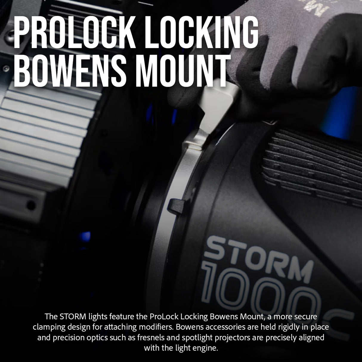 Aputure Storm 1000c Point-Source Fixture with Wide Hyper Reflector (Black) with Black Fresnel Bundle