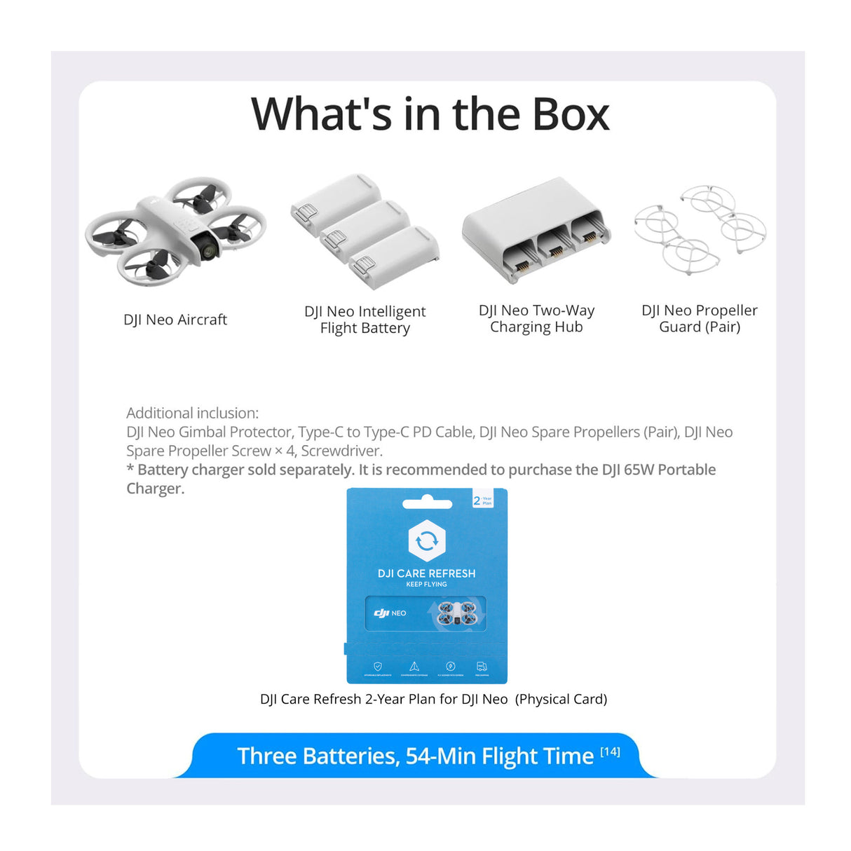 DJI Neo Palm-Sized Lightweight Drone Combo (No RC) with DJI Care Refresh 2-Year Plan Card Bundle