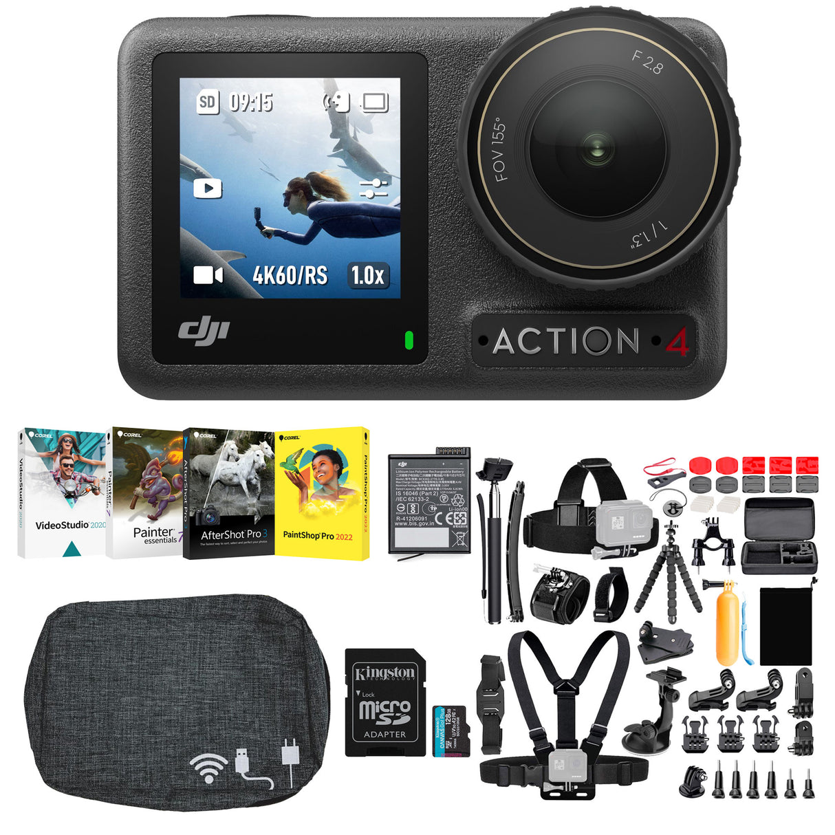 DJI Osmo Action 4 Camera Standard Combo Bundle (50-in-1 accessory kit)