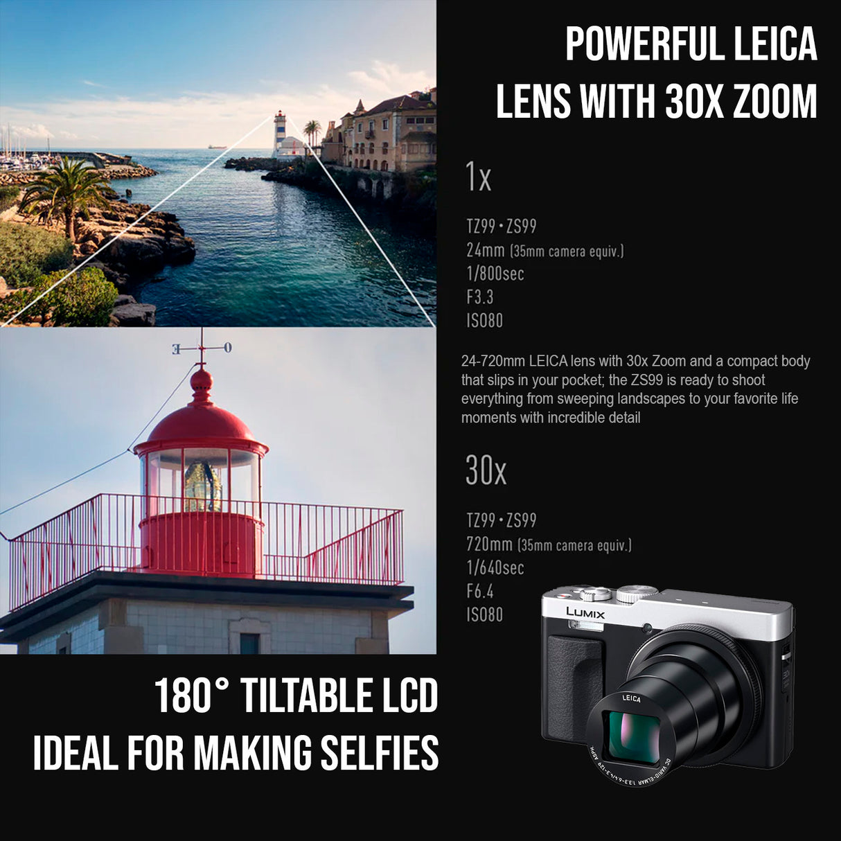 Panasonic LUMIX ZS99 30x Zoom Point and Shoot Compact Digital Camera (Silver) and Memory Card Bundle