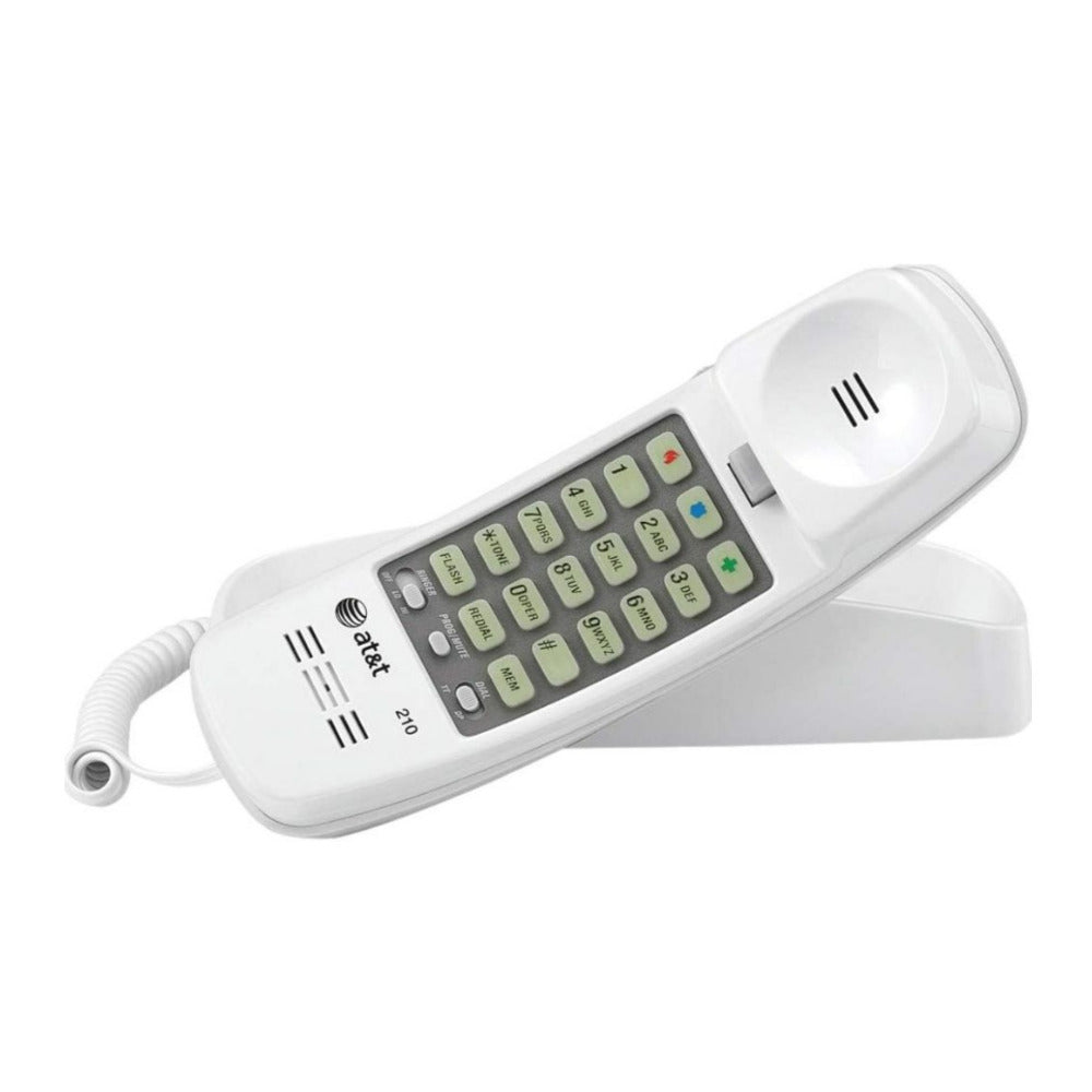 AT&T 210 Basic Trimline Wall-Mountable Corded Phone with 13 Number Speed Dial Memory (White)