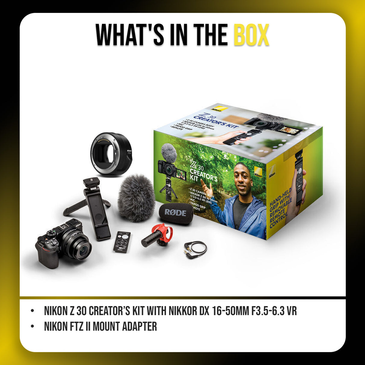 Nikon Z 30 Creator’s Kit with NIKKOR DX 16-50mm F3.5-6.3 VR and Nikon FTZ II Mount Adapter Bundle
