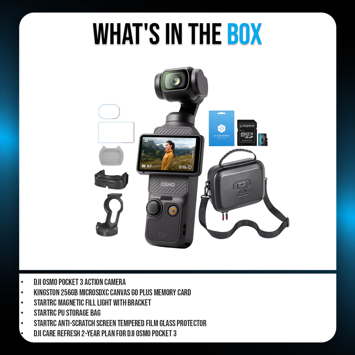 DJI Osmo Pocket 3 Action Camera with DJI Care Refresh 2-Year Plan, and 256GB Memory Card Bundle