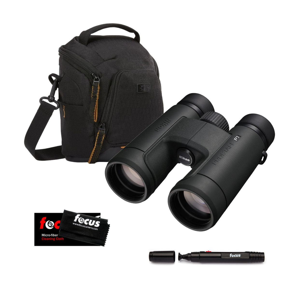 Nikon Prostaff P7 10X42 Binoculars and DSLR and Mirrorless Camera Shoulder Bag (Black) Bundle