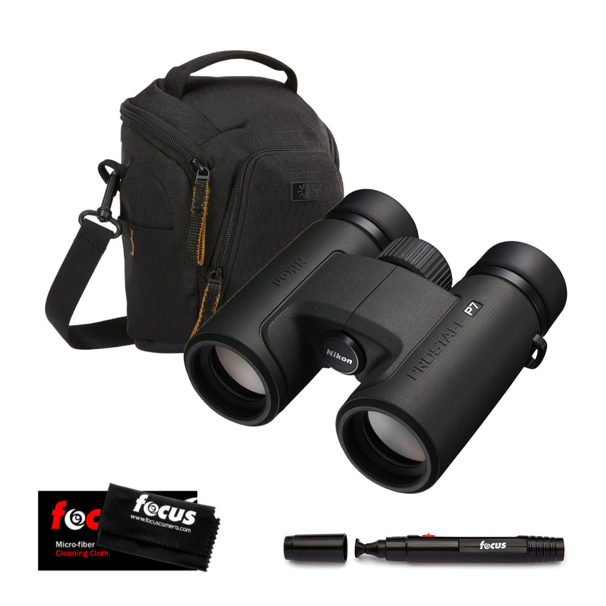 Nikon Prostaff P7 8X42 Binoculars and DSLR and Mirrorless Camera Shoulder Bag (Black) Bundle