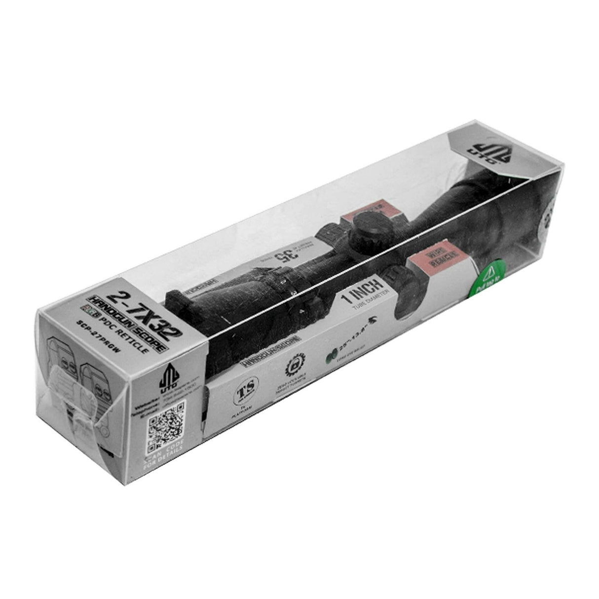 UTG 2 to 7X32 1-Inch Black Handgun Scope with Up to 25 Inch of Eye Relief