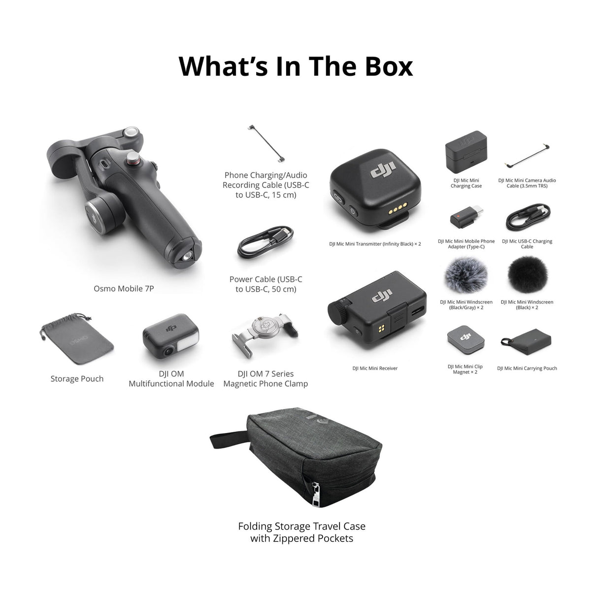 DJI Osmo Mobile 7P Gimbal with DJI Mic Mini (2 TX + 1 RX + Case) and Travel Case