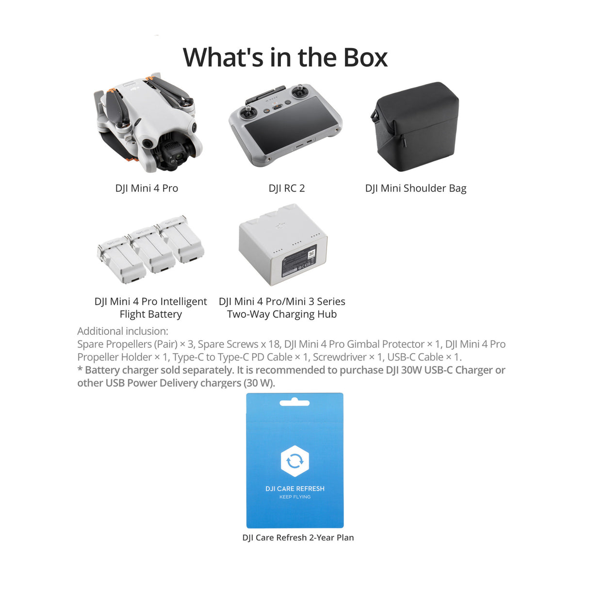 DJI Mini 4 Pro Fly More Combo Plus and DJI RC 2 Remote Controller with DJI Care Refresh Bundle