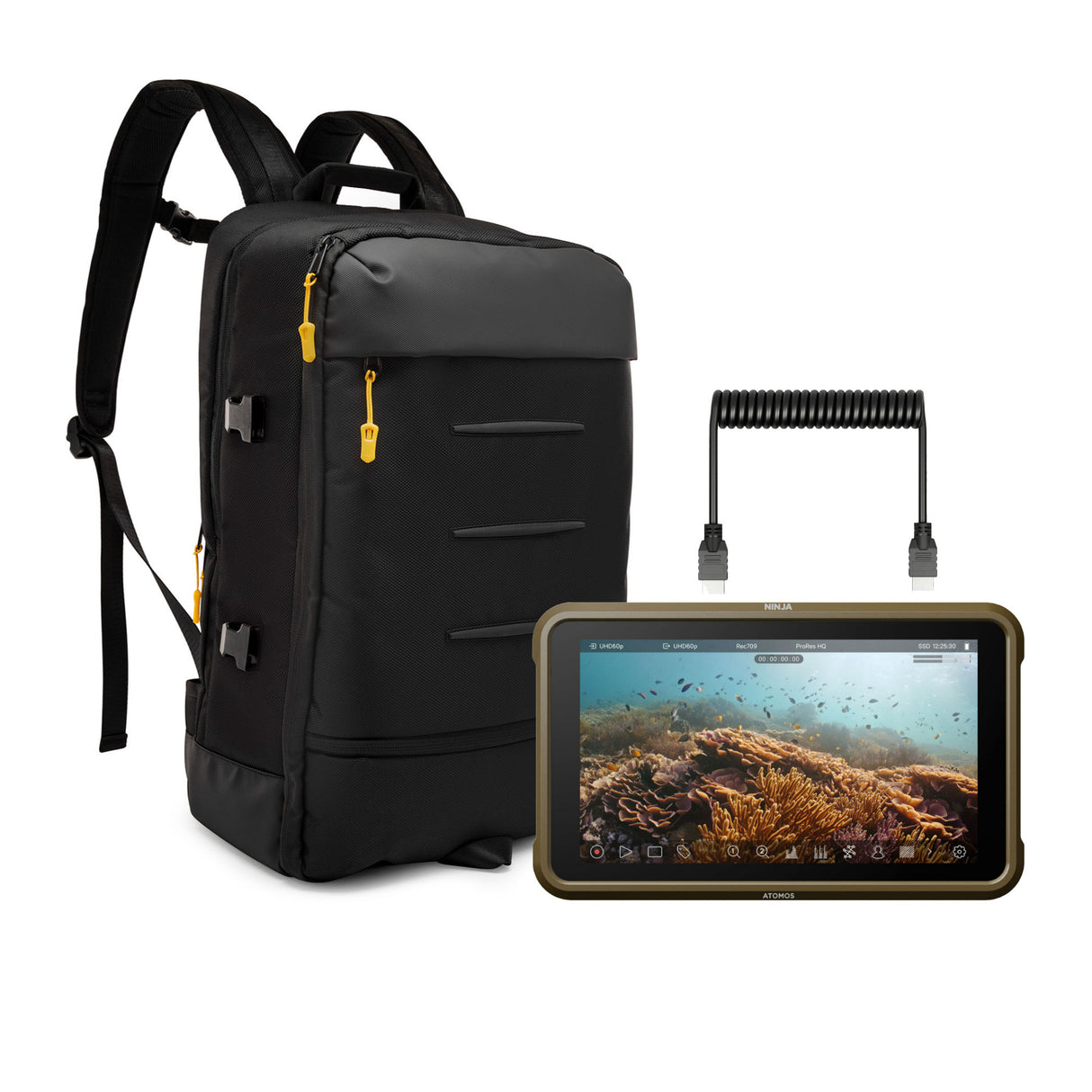 Atomos Ninja 5.2-Inch 1000nit HDR Monitor-Recorder with Camera Bag, and Atomos Cable Bundle