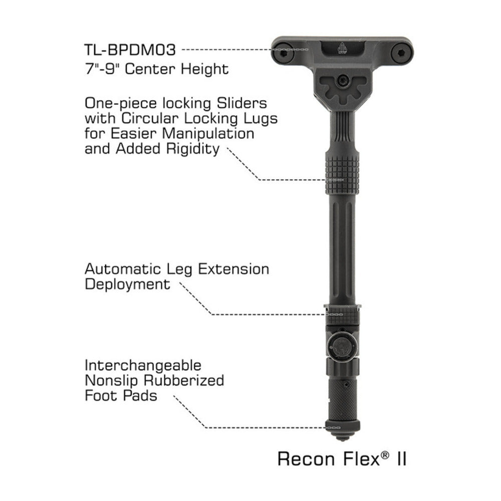 UTG Recon Flex II Matte Black Bipod for M LOK Handguards with Foldable Design
