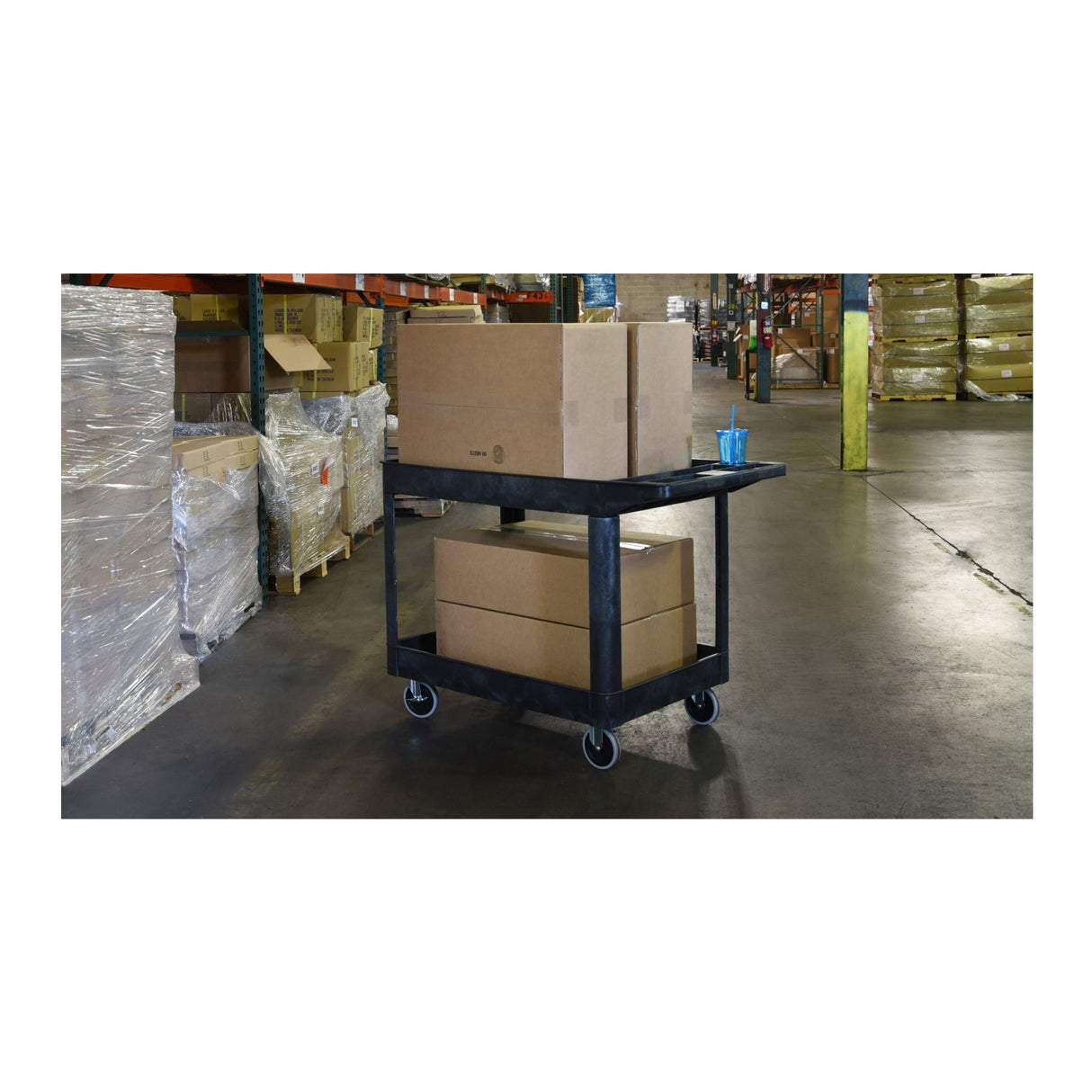 Luxor XLC11-B Two-Shelf Heavy Duty Utility Cart with Thermoplastic Resin Body (Black)