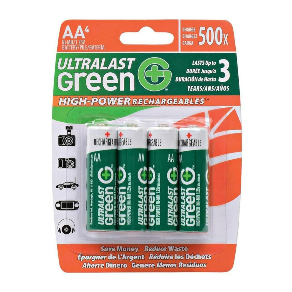 Ultralast Green High-Power 2400mAh 1.2V NiMH Rechargeable AA Battery for Digital Cameras (4-Pack)