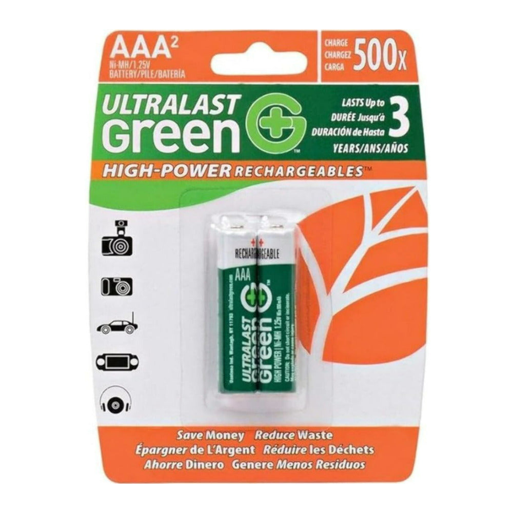 Ultralast Green High-Power 800mAh 1.2V NiMH Rechargeable AAA Battery for Digital Cameras (2-Pack)