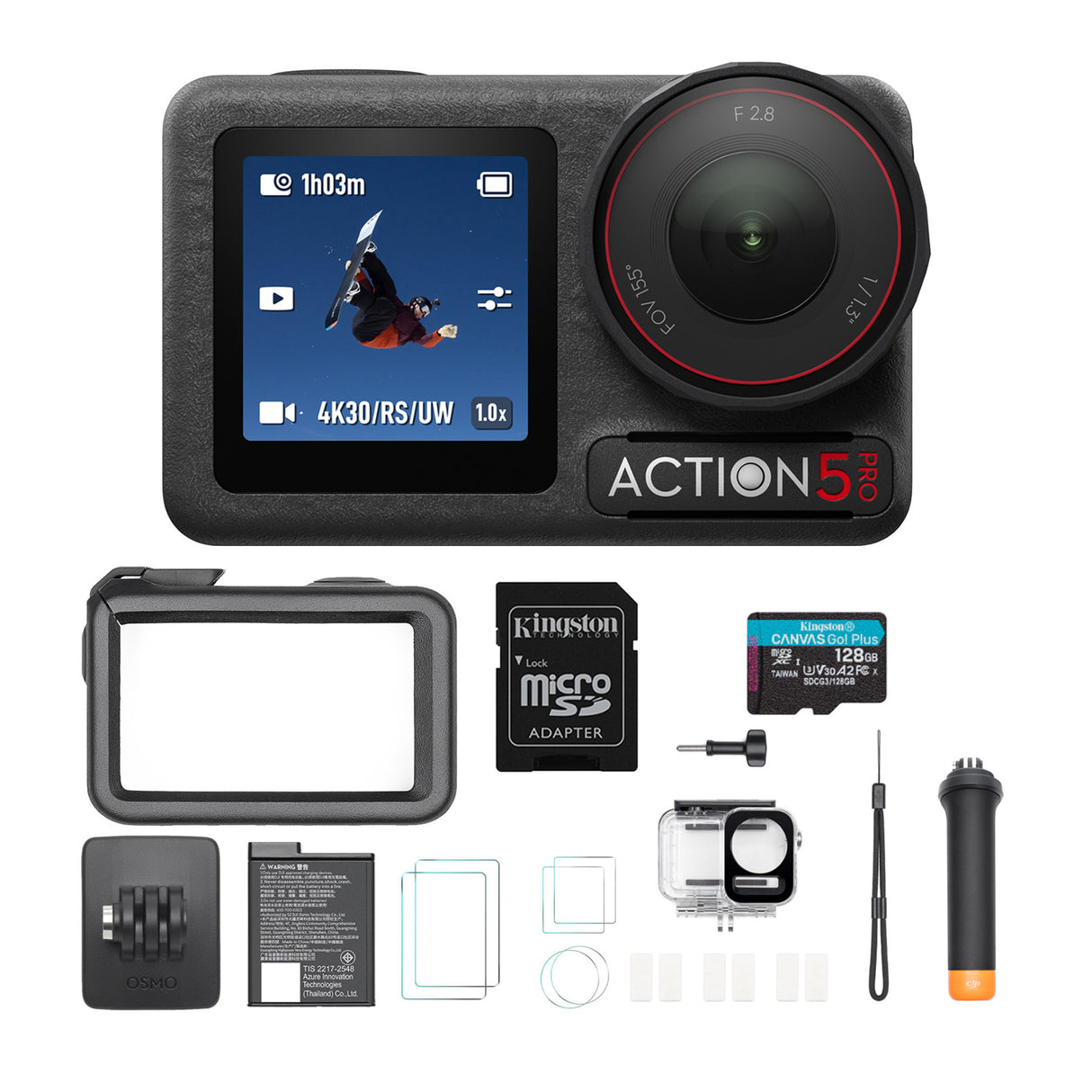 DJI Osmo Action 5 Pro Standard Combo with DJI Diving Gear,128GB MicroSD and Screen Protectors