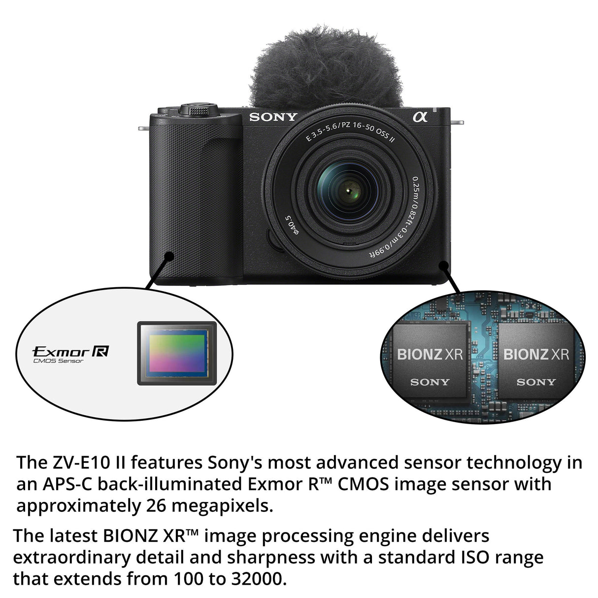 Sony Alpha ZV E10 II Content Creators Black Camera with Mirrorless Lens Bundle