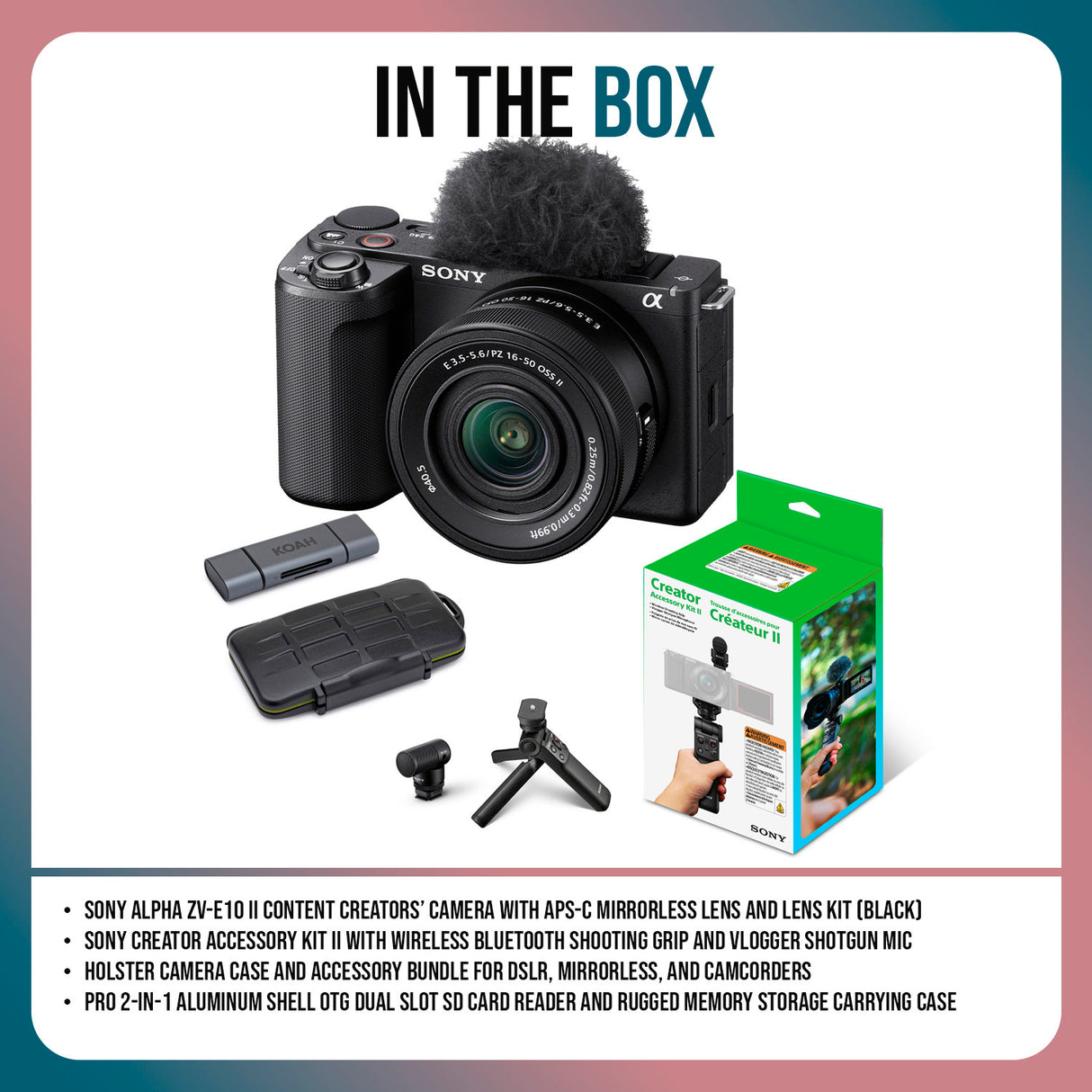 Sony Alpha ZV E10 II Content Creators Black Camera with Mirrorless Lens Bundle