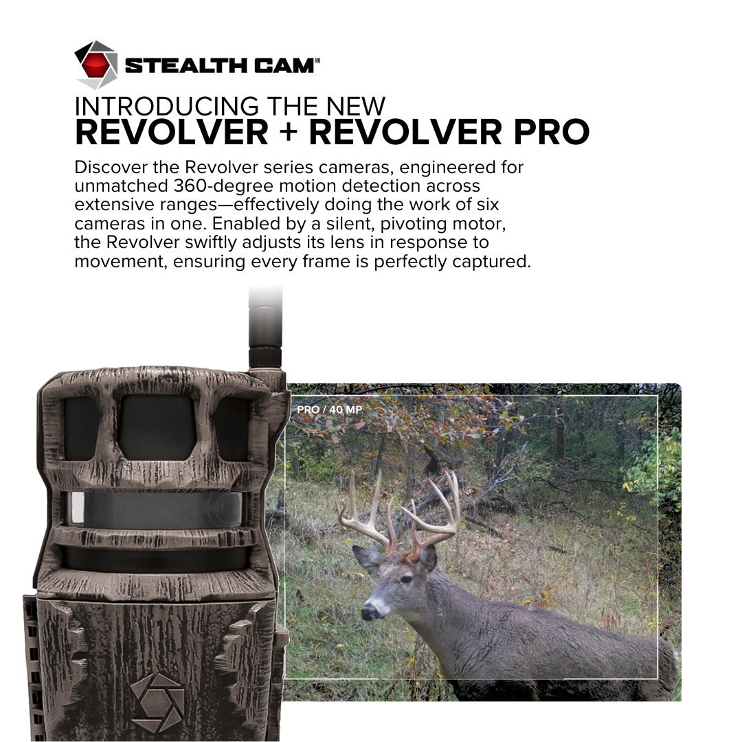 Stealth Cam Revolver 40MP Pro 360-Degree Cellular Trail Camera (4-Pack) and Battery (4-Pack) Bundle