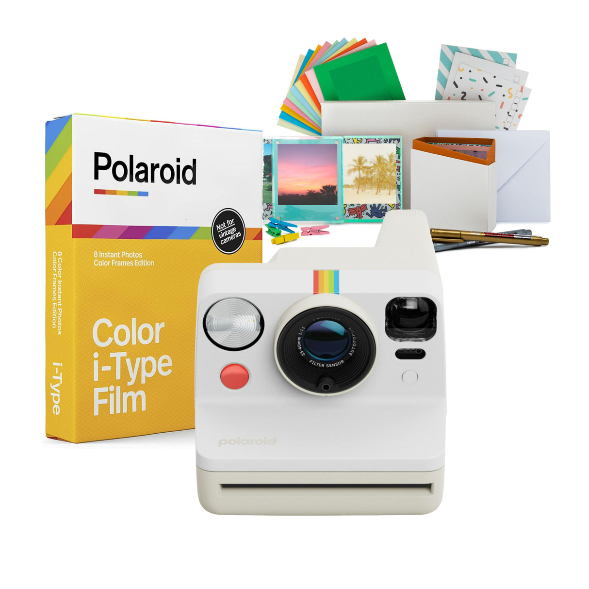 Polaroid Now Generation 3 Analog Instant Camera (Pebble White) and Focus Camera Film Kit Bundle