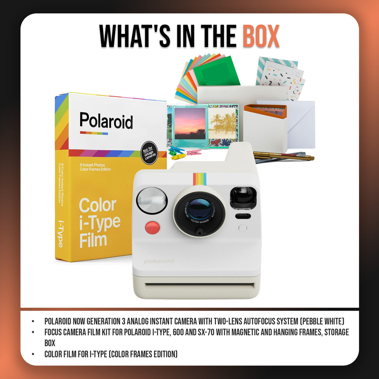 Polaroid Now Generation 3 Analog Instant Camera (Pebble White) and Focus Camera Film Kit Bundle