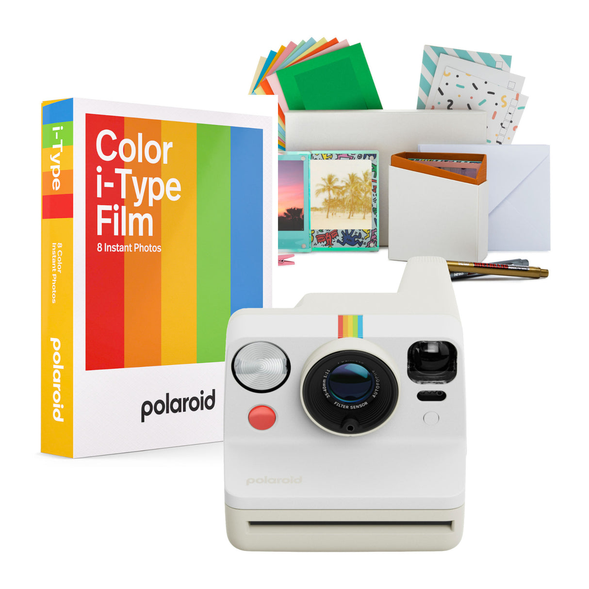 Polaroid Now Generation 3 Analog Instant Camera and Focus Polaroid Film Kit (Pebble White) Bundle